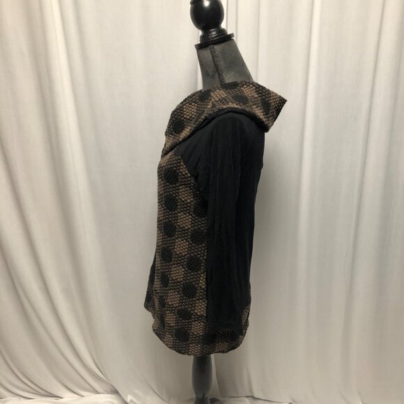 Creation Top Womens Size Small Black Brown Stretch Textured Cowl Neck Sweater - Picture 4 of 7